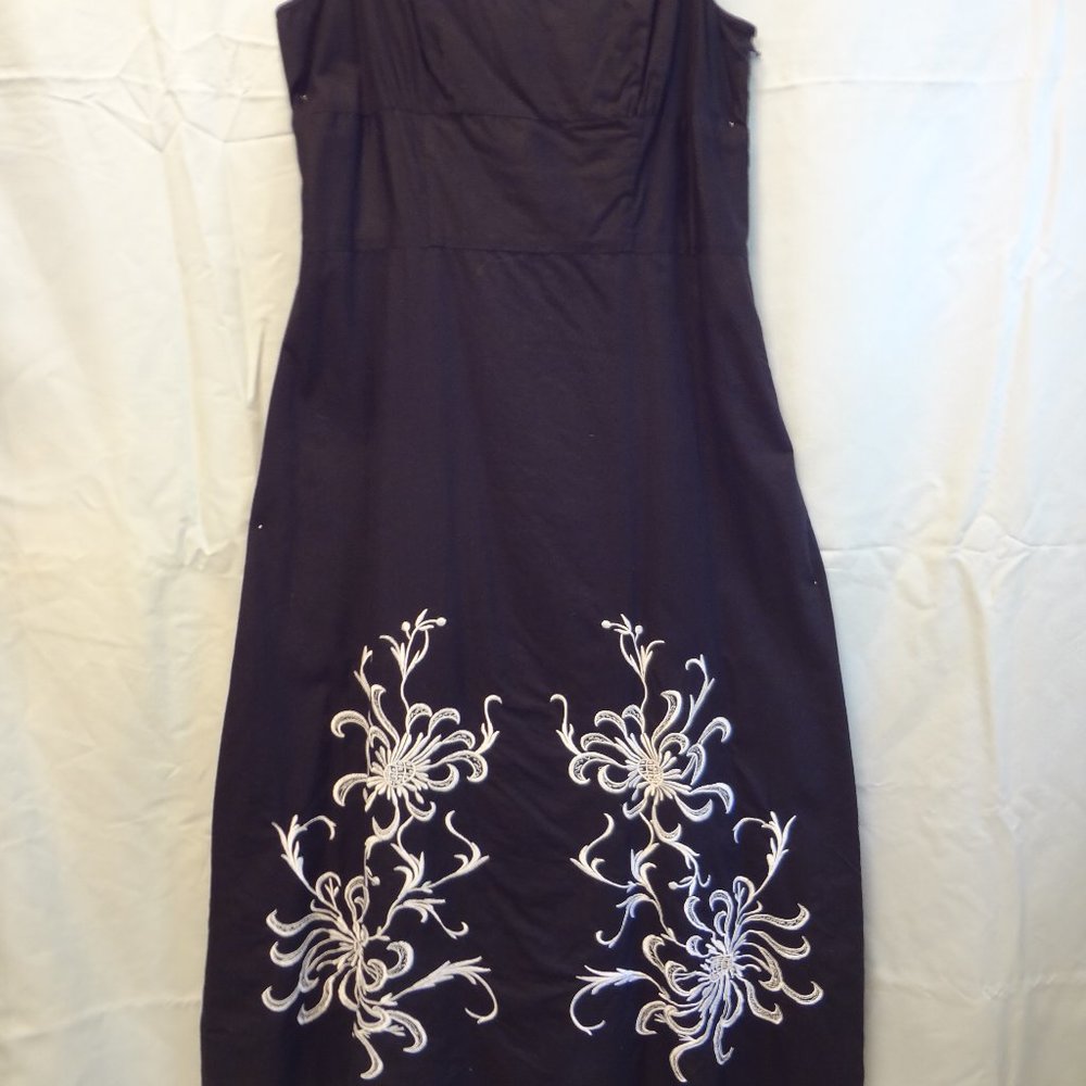 Ann Taylor Loft Black Embroidered Dress, Size 2